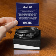Men’s Cross Leather Bracelet, Gifts for Son, Meaningful Christian Jewelry, Birthday Gift for Him