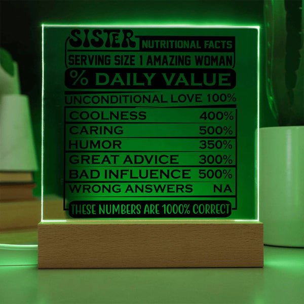 Sister Nutritional Facts - 1000% Love Plaque
