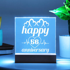 Happy 56th Anniversary Plaque with Heartbeat & Love Symbols