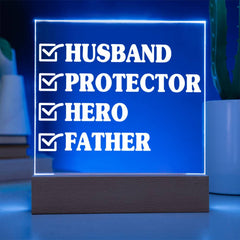 Checked Off for Life – Husband. Protector. Hero. Father. Plaque