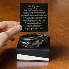 Cross Leather Bracelet for Son, Faith Jewelry, Christian Birthday & Graduation Gifts