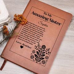 Gifts for Sister, Engraved Leather Journal Gift, Sentimental Notebook for Sister from Brother