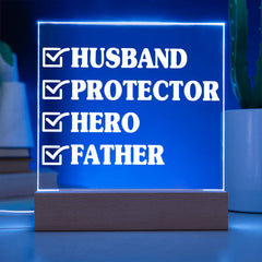Checked Off for Life – Husband. Protector. Hero. Father. Plaque