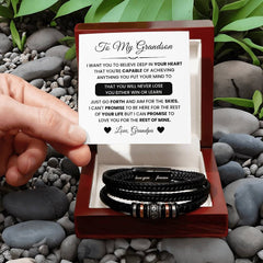 Stylish Cross Bracelet for Grandson, Men’s Leather Jewelry Gift for Special Celebrations