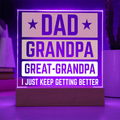 Dad, Grandpa, Great-Grandpa Acrylic Plaque – I Just Keep Getting Better