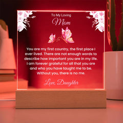 Glowing Acrylic Keepsake For Mom, Sentimental Gift From Son, Mother’s Day Gift, Unique Birthday Lamp For Mom
