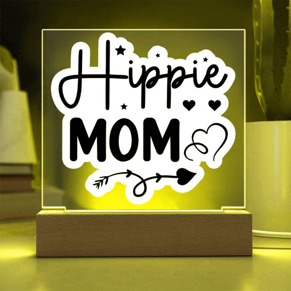 Hippie Mom – Black & White Peace Vibes Plaque