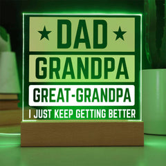Dad, Grandpa, Great-Grandpa Acrylic Plaque – I Just Keep Getting Better
