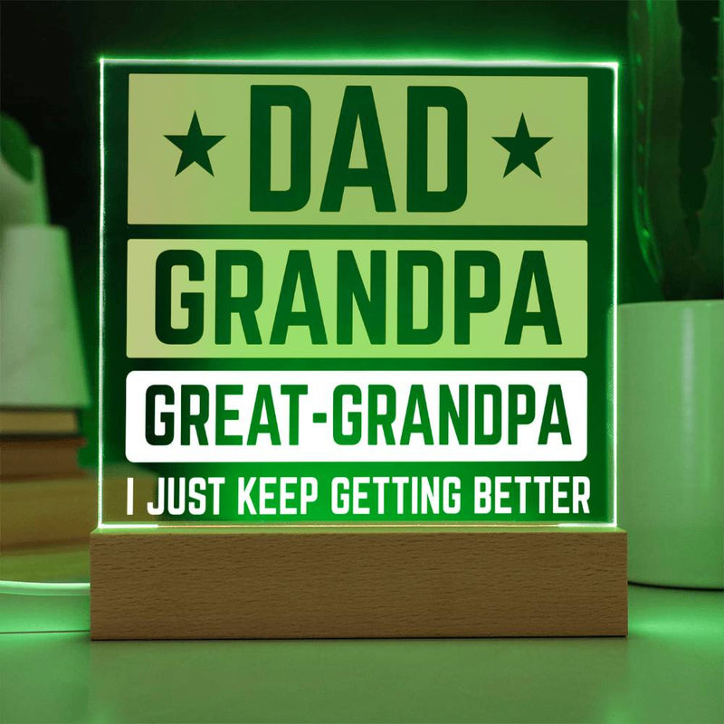 Dad, Grandpa, Great-Grandpa Acrylic Plaque – I Just Keep Getting Better