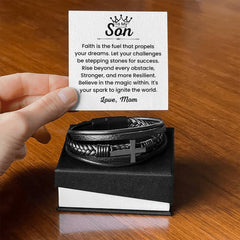 Gifts for Son, Men’s Cross Leather Bracelet, Graduation Gift, Faith Jewelry for Him