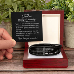 18th Birthday Gift For Grandson, Men’s Cross Leather Bracelet, Birthday Gift for Grandson, Stylish Faith Jewelry