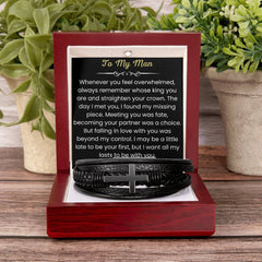 Boyfriend Bracelet Gift, Stylish Leather Wristband with Sentimental Card