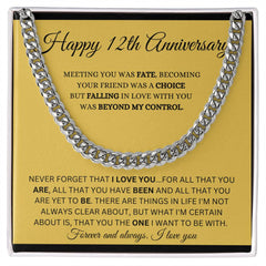 Anniversary Gift for Him, 12 Year Milestone, Cuban Link Chain Jewelry