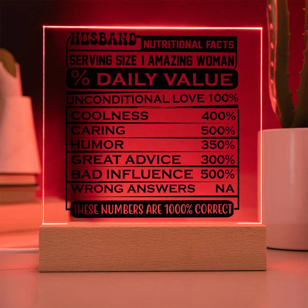 Husband Nutritional Facts – 100% Legendary Plaque