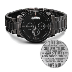 Black Chronograph Watch Gift for Son, Modern Men’s Timepiece Gift for Birthday, Graduation, or Christmas
