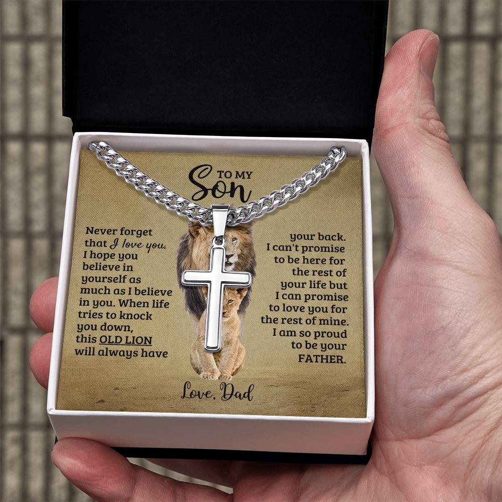 To My Son - I'm So Proud To Be Your Father - Artisan Cross on Cuban Link Chain