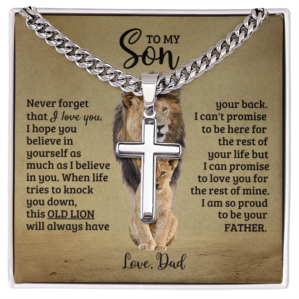 To My Son - I'm So Proud To Be Your Father - Artisan Cross on Cuban Link Chain