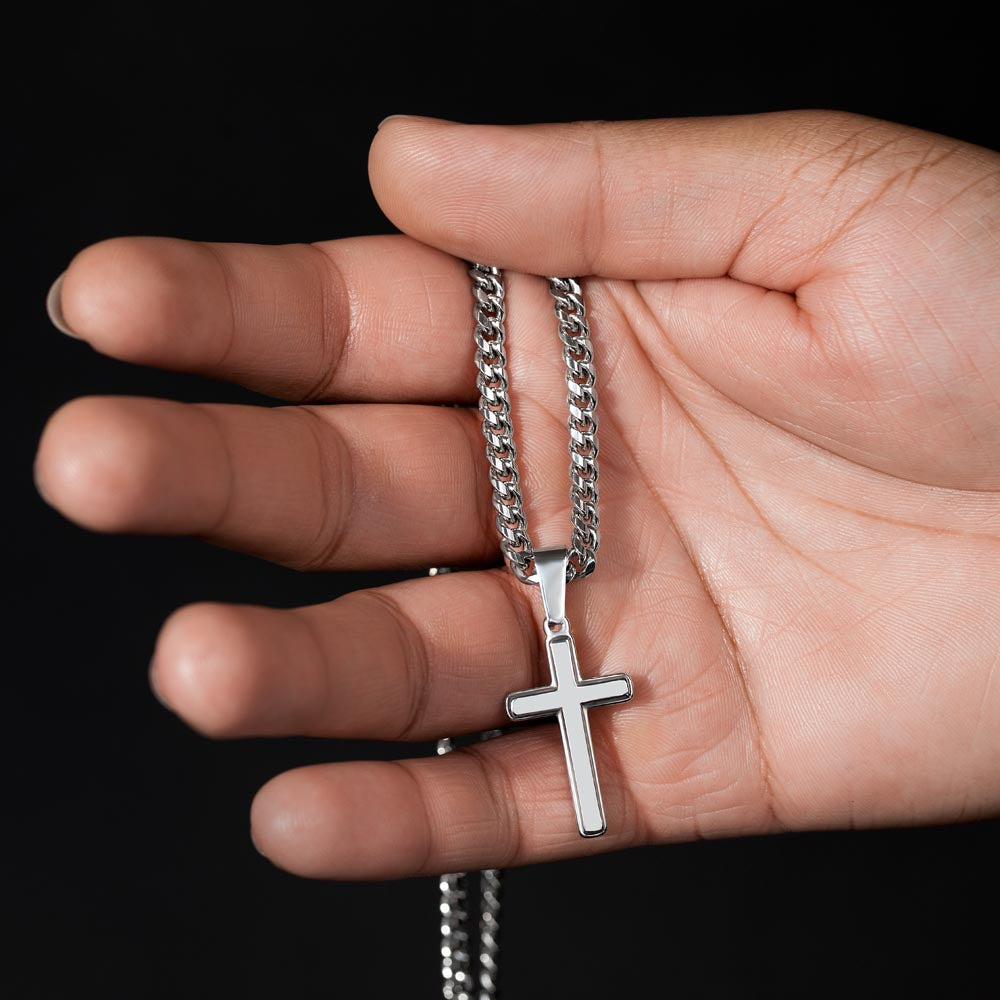 To My Son - I'm So Proud To Be Your Father - Artisan Cross on Cuban Link Chain