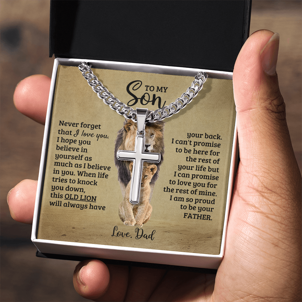 To My Son - I'm So Proud To Be Your Father - Artisan Cross on Cuban Link Chain