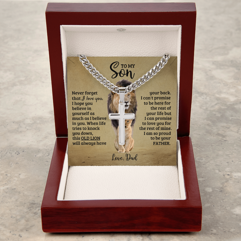 To My Son - I'm So Proud To Be Your Father - Artisan Cross on Cuban Link Chain