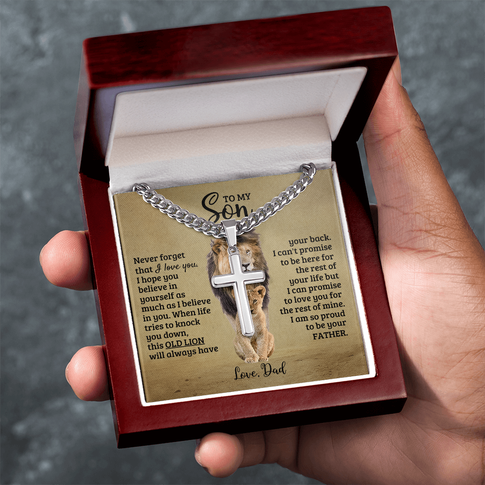To My Son - I'm So Proud To Be Your Father - Artisan Cross on Cuban Link Chain