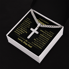Gift For Stepson From Dad, Cuban Link Cross Chain for Stepson, Faith-Inspired Jewelry Gift