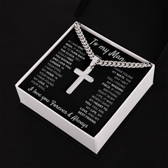 Boyfriend Gift, Cross Necklace with Cuban Link Chain, Faith Jewelry, Romantic Anniversary Present, Stylish Keepsake for Him