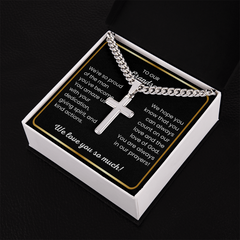 Personalized Grandson Cross Necklace, Engraved Cuban Link Chain, Religious Jewelry Gift, Teen & Young Men Accessory