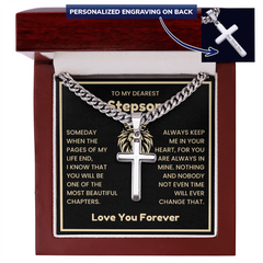 Gift For Stepson, Stepson Cross Necklace, Cuban Link Chain Gift with Inspirational Message