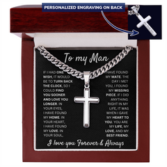 Boyfriend Gift, Cross Necklace with Cuban Link Chain, Faith Jewelry, Romantic Anniversary Present, Stylish Keepsake for Him