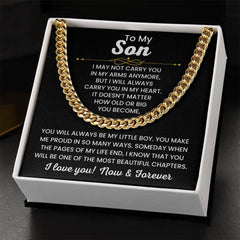 To My Son Necklace - 'Always in My Heart' Cuban Link Chain