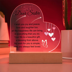 Gifts for Sister, Sister LED Light-Up Keepsake, Sweet Message Decor, Loving Gift for Her Birthday, Thoughtful Sister Room Display