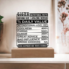 Sister Nutritional Facts - 1000% Love Plaque