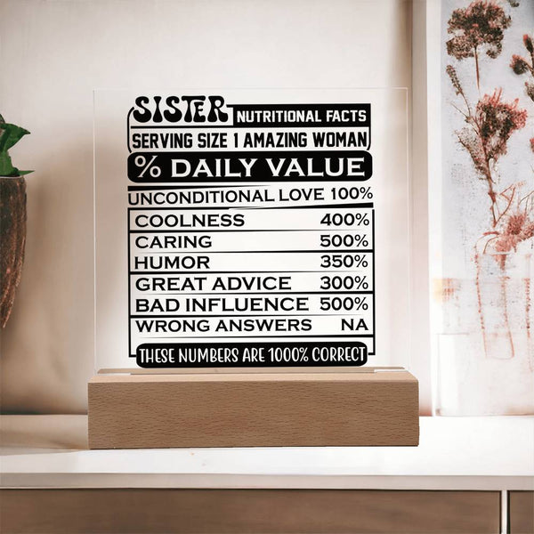 Sister Nutritional Facts - 1000% Love Plaque