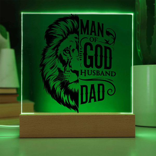 Man of God – Husband. Dad. Lion-Hearted. - LED Acrylic Plaque