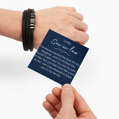 Christian Son-in-Law Gift, Black Leather Cross Bracelet with Message Card, Gifts For Son-in-Law