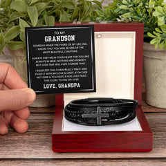 Men’s Cross Leather Bracelet, Gifts for Grandson, Stylish Faith Jewelry for Him