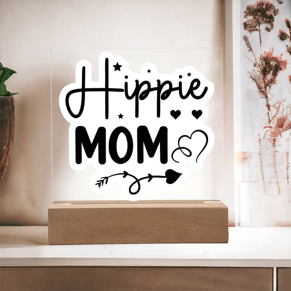 Hippie Mom – Black & White Peace Vibes Plaque