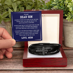 Men’s Cross Leather Bracelet, Gifts for Son, Meaningful Christian Jewelry, Birthday Gift for Him