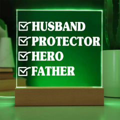 Checked Off for Life – Husband. Protector. Hero. Father. Plaque