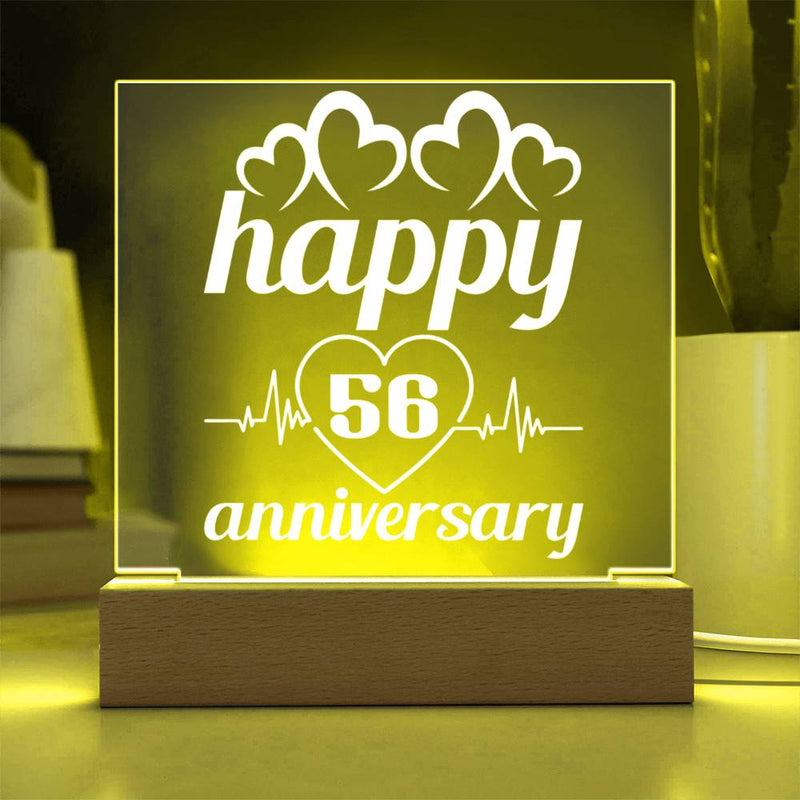 Happy 56th Anniversary Plaque with Heartbeat & Love Symbols