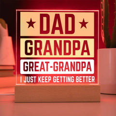 Dad, Grandpa, Great-Grandpa Acrylic Plaque – I Just Keep Getting Better