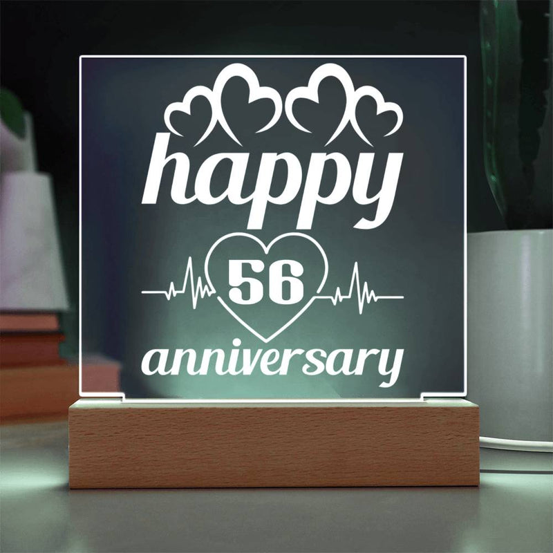 Happy 56th Anniversary Plaque with Heartbeat & Love Symbols