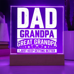 Dad. Grandpa. Great Grandpa. I Just Keep Getting Better Plaque