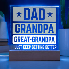 Dad, Grandpa, Great-Grandpa Acrylic Plaque – I Just Keep Getting Better