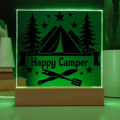 Happy Camper – Tents, Trees, and Smiles Plaque